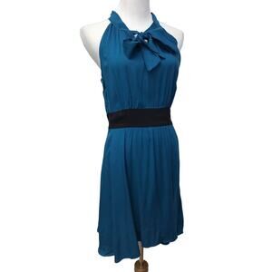 Seventh Day Dress Womens Medium Shift Blue Sleeveless Tie Neck Rayon
